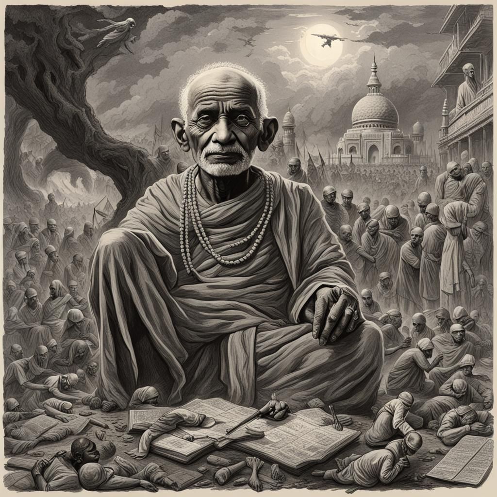 Gandhi's Peaceful Meditation Amidst Indian War