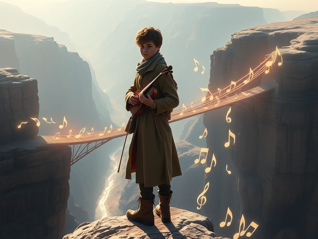 Musical Bridge Across Canyon in Ethereal Light