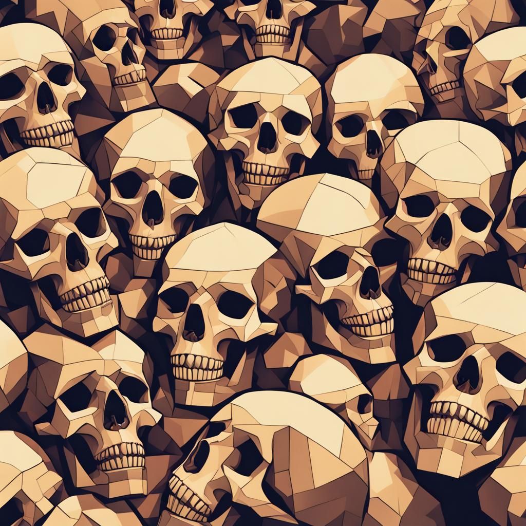 Pile of Skulls in Geometric Cubist Style