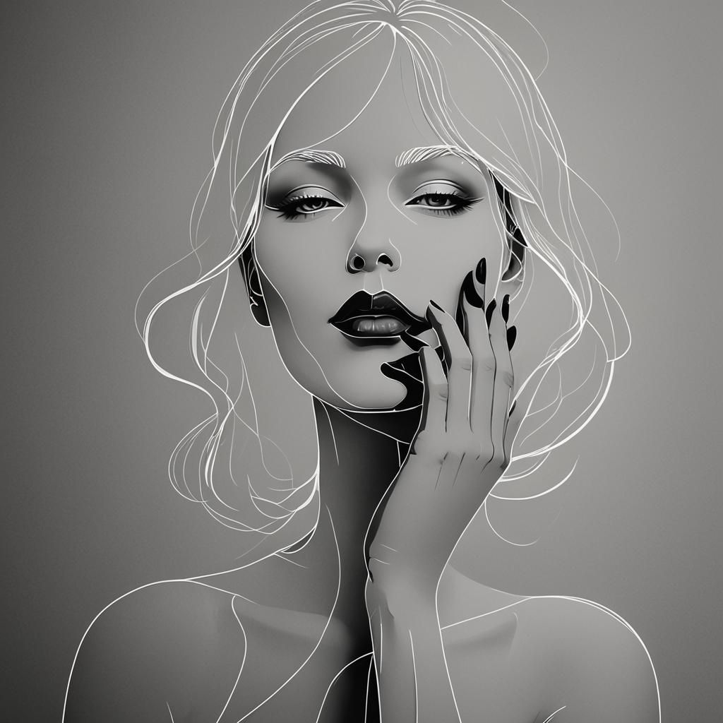 Minimalist Female Figure in White on Black