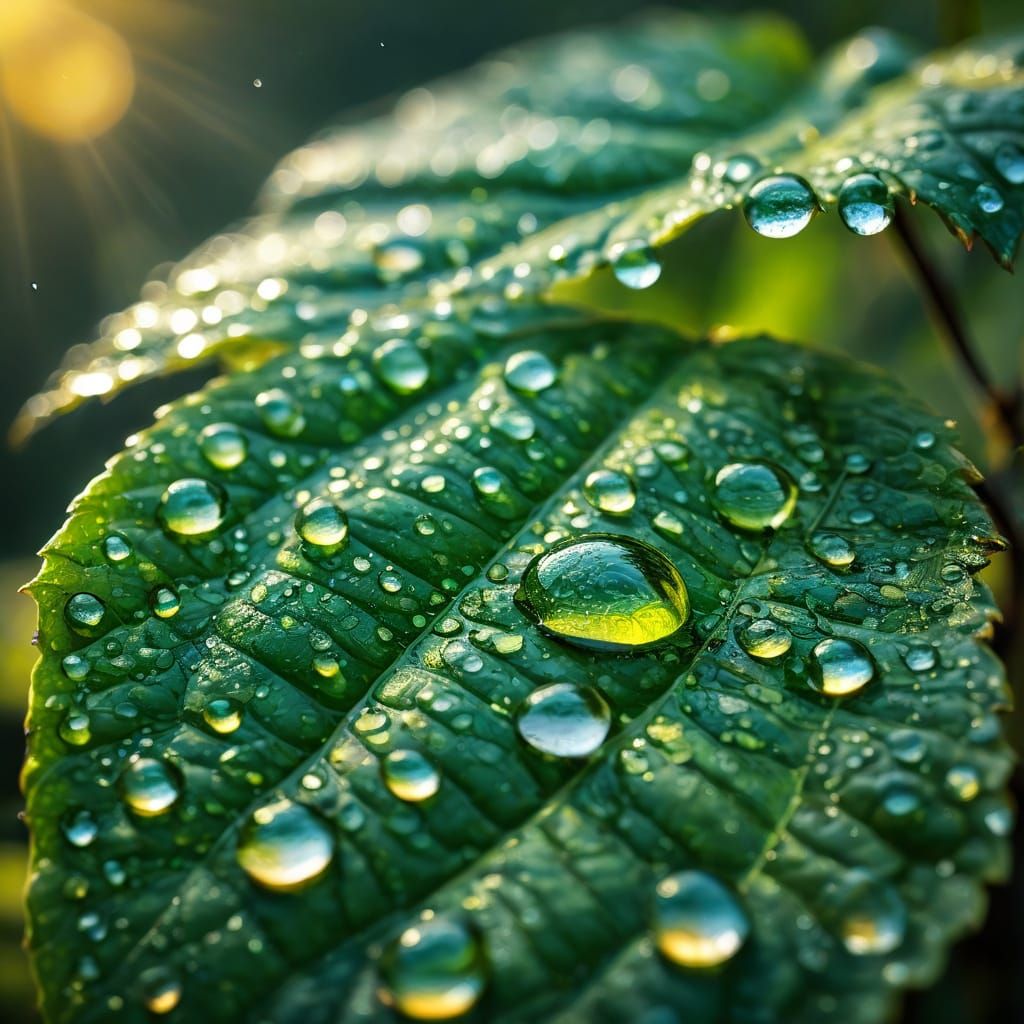 Macro Water Droplets in Surreal Oil Painting