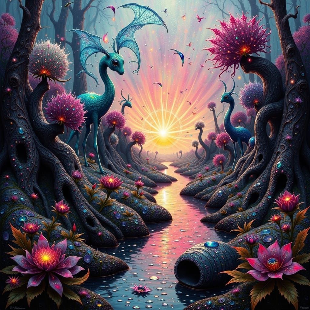 Vibrant Oil Painting with Triadic Colors in a Fantastical Wo...