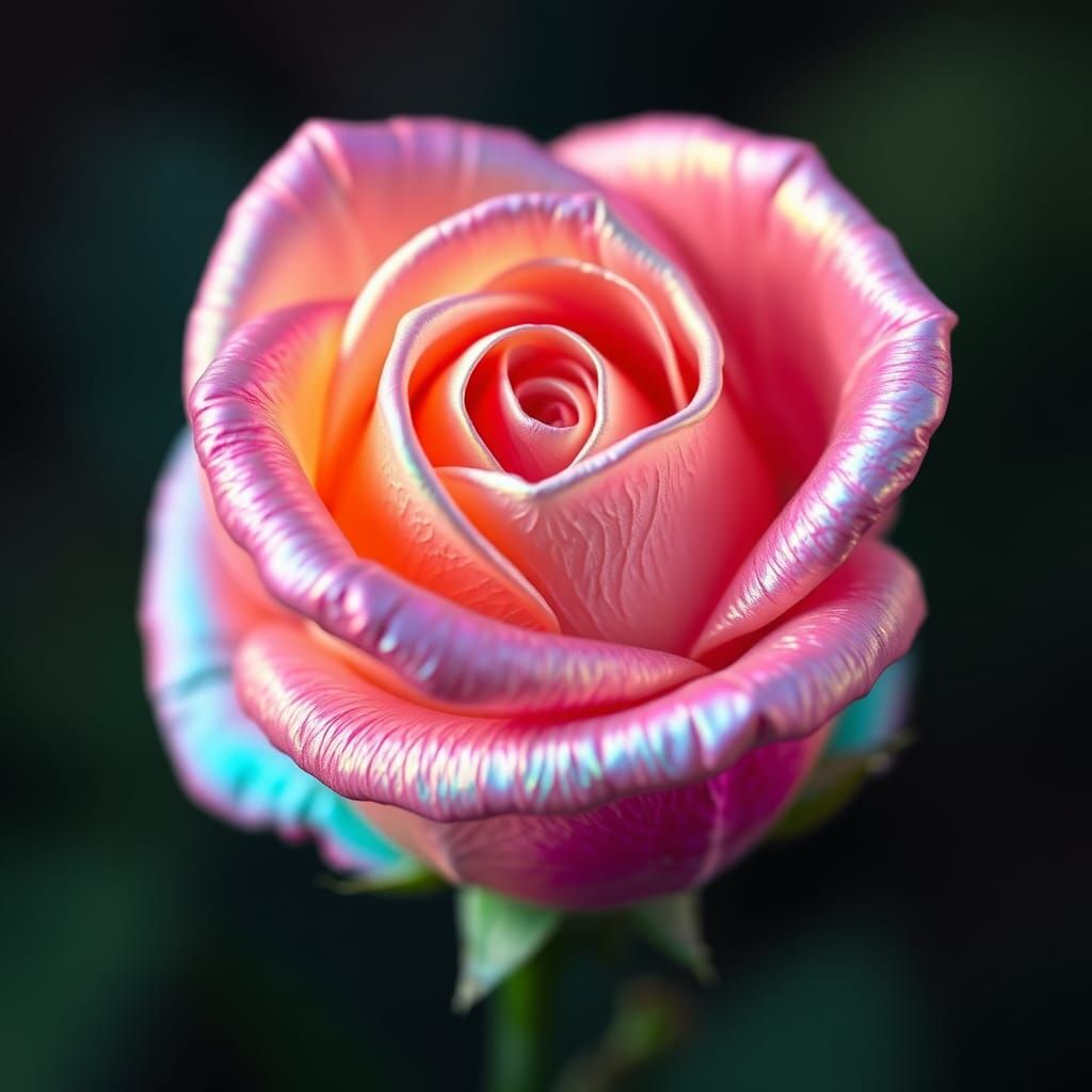 Rainbow Rosebud Digital Art, Pearl Sheen