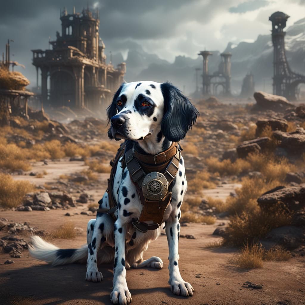 Wasteland Dalmatian Cavalier: Detailed Matte Painting
