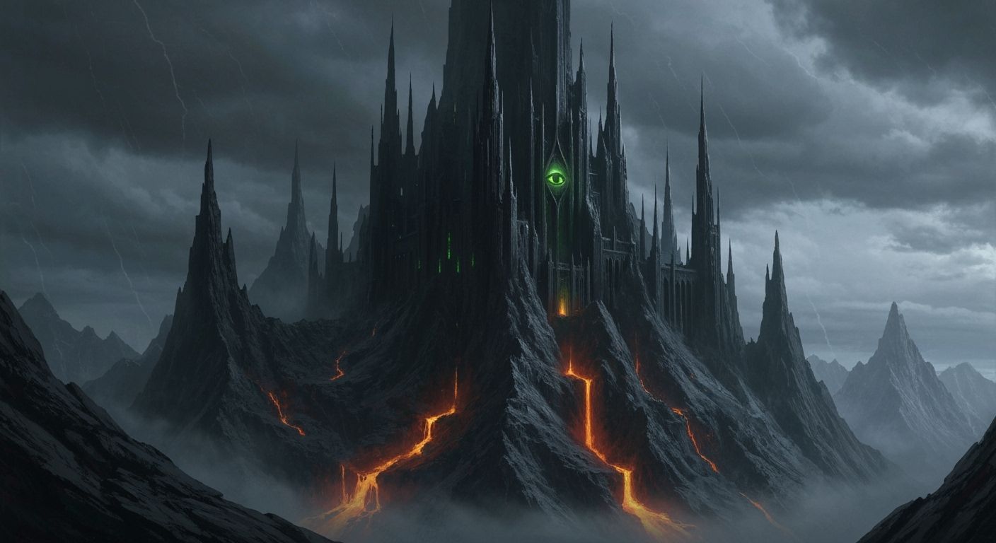 Dark Fantasy Fortress on Stormy Mountain Peak