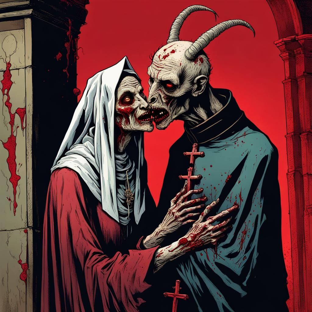 Zombie Pope Kiss in Creepy Magazine Style
