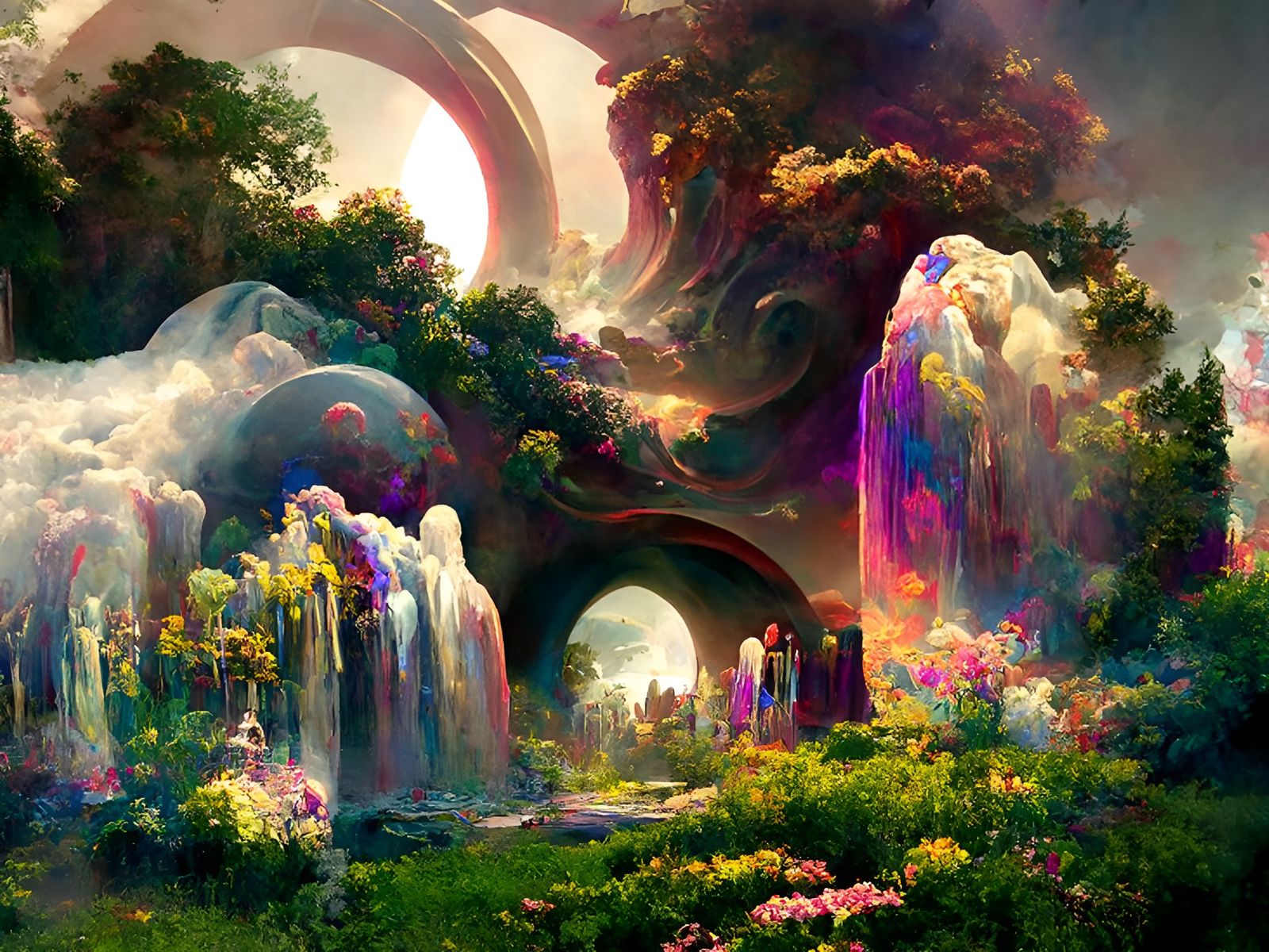 Psychedelic Elysium Dreamscape Rendered in Soft Surreal Styl...