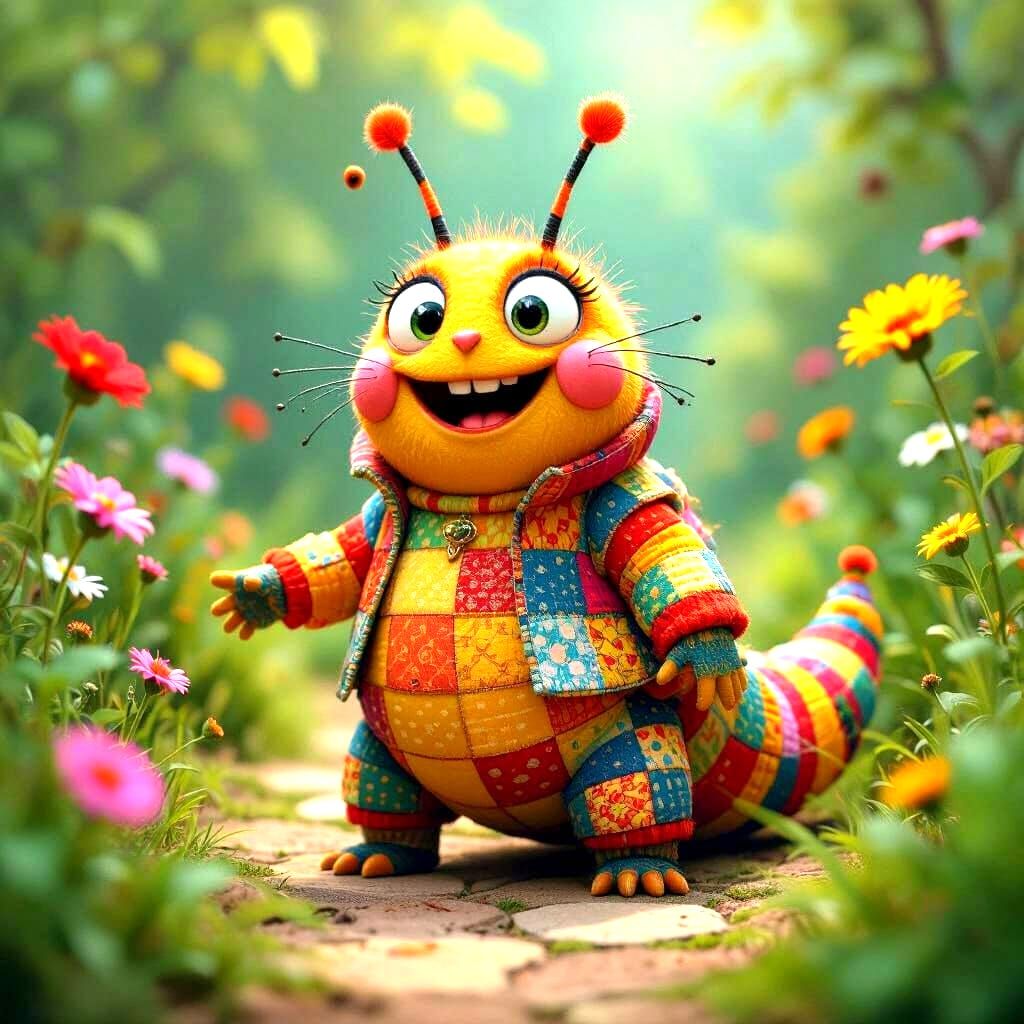 Whimsical Caterpillar in a Fantastical Garden