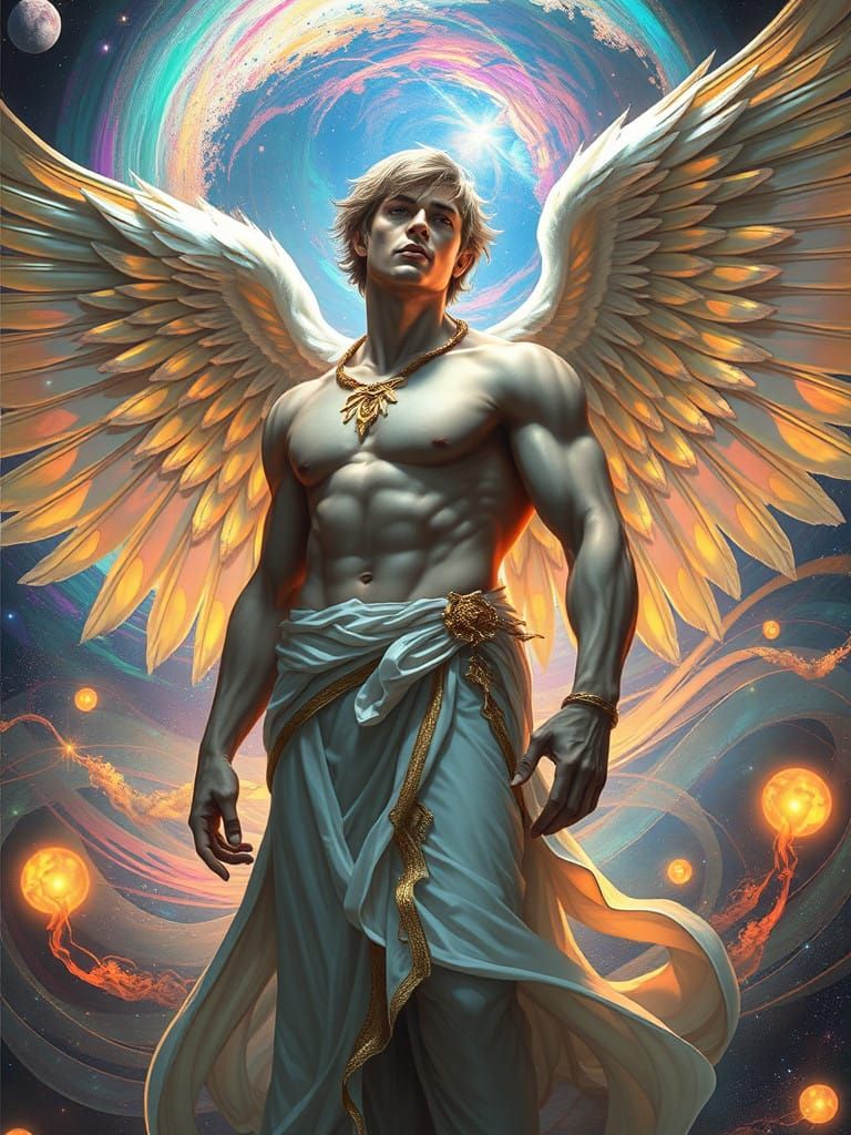 Angel of Cosmic Dreams with Iridescent Wings