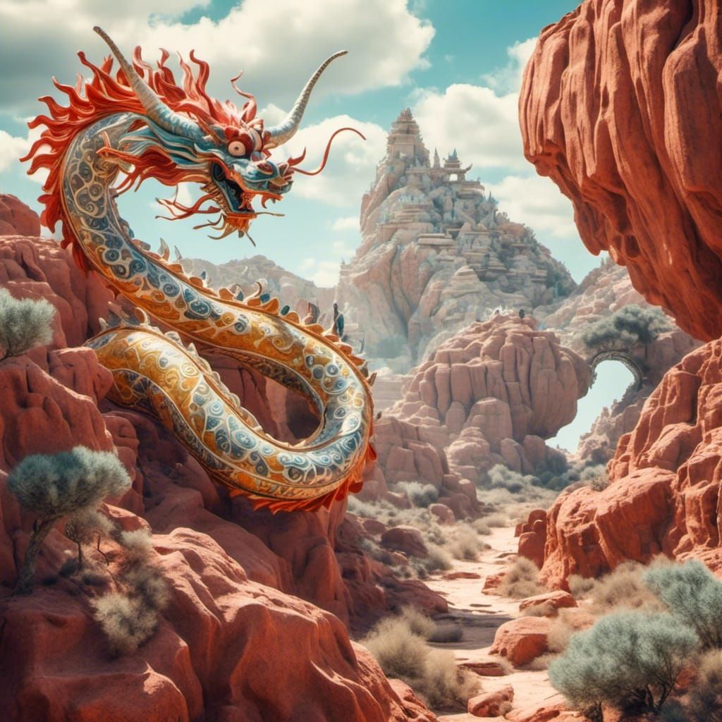 <lora:My Precious:1.0> chinese dragon flying Through the foreign desert.