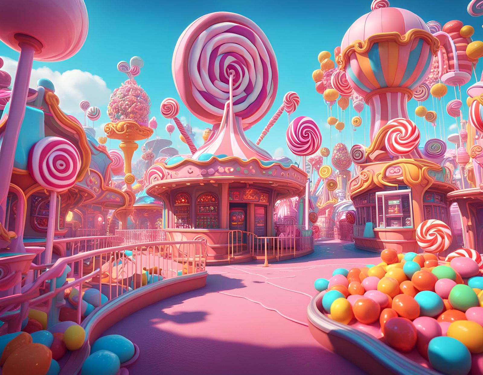 Colorful Neon Candy Theme Park in Digital Illustration