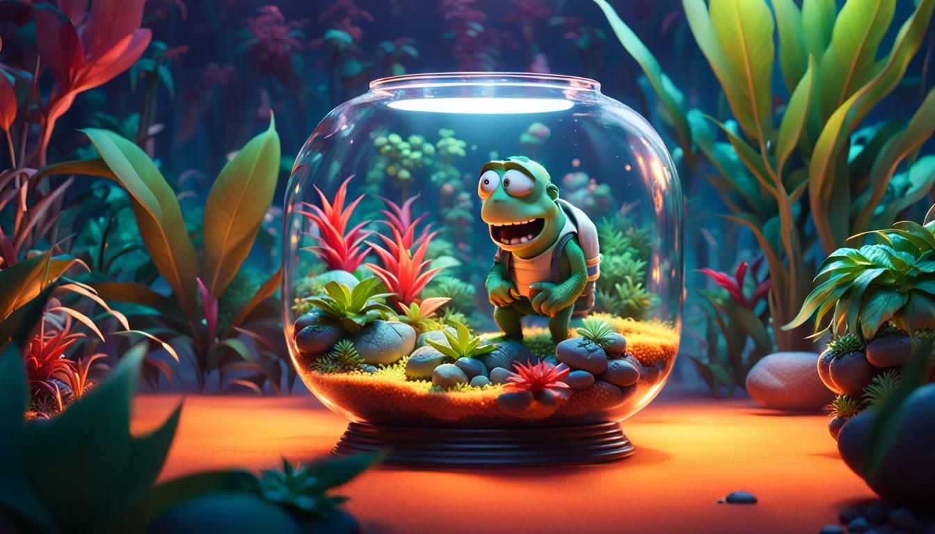 Man Trapped in Tropical Terrarium: Pixar Style