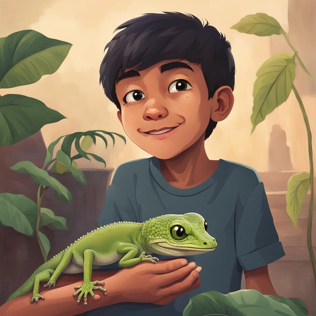 Boy and Gecko: A Unique Bond