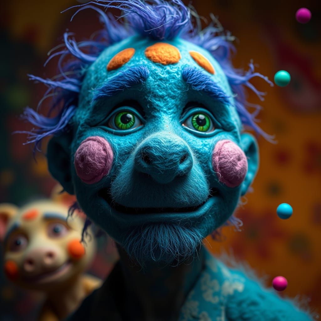 Hyperrealistic Felted Friends in Colorful Splash Art Style