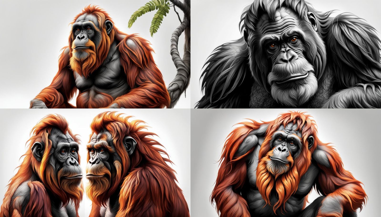 Orangutan Portrait in Simple Black and White Line Drawing