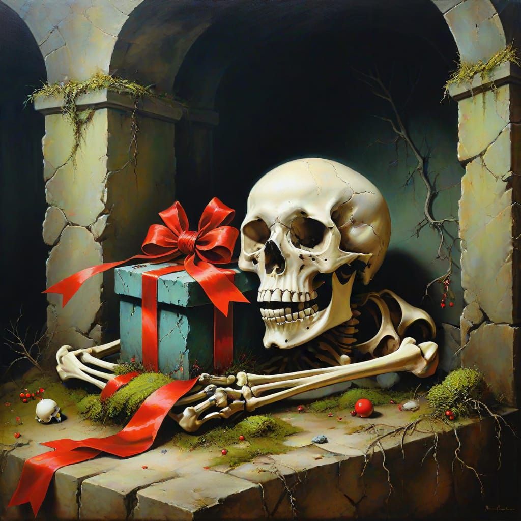 Gothic Crypt Christmas Present in Hieronymus Bosch Style