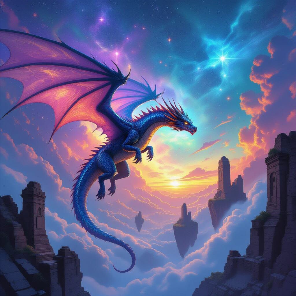 Majestic Dragon Soaring Through Celestial Nebula