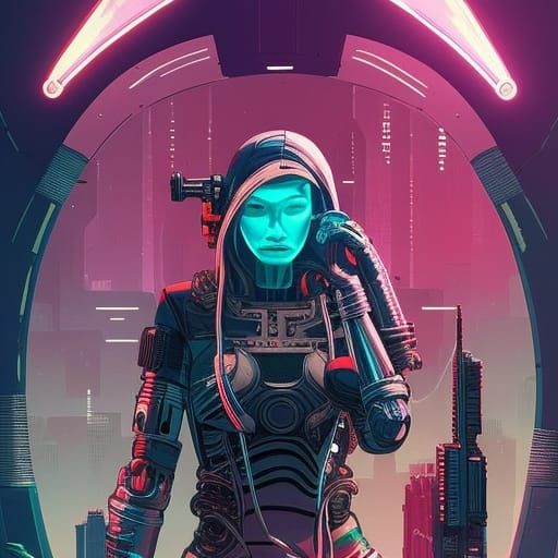 Cyberpunk Cyborg Hacker in Tech Noir Style