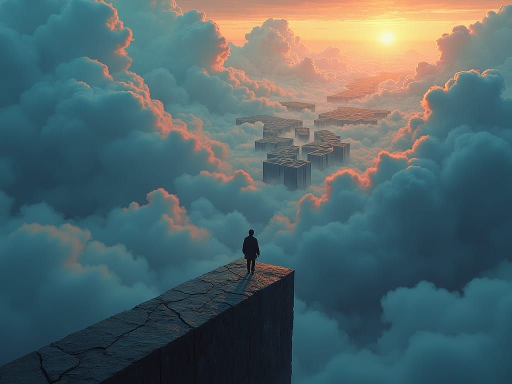 Labyrinth of Infinity: A Dark Surrealist Landscape