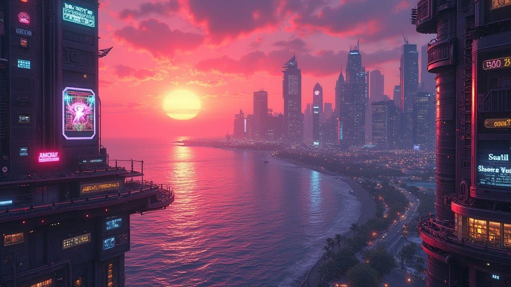 Cyberpunk Sunrise Metropolis Panorama