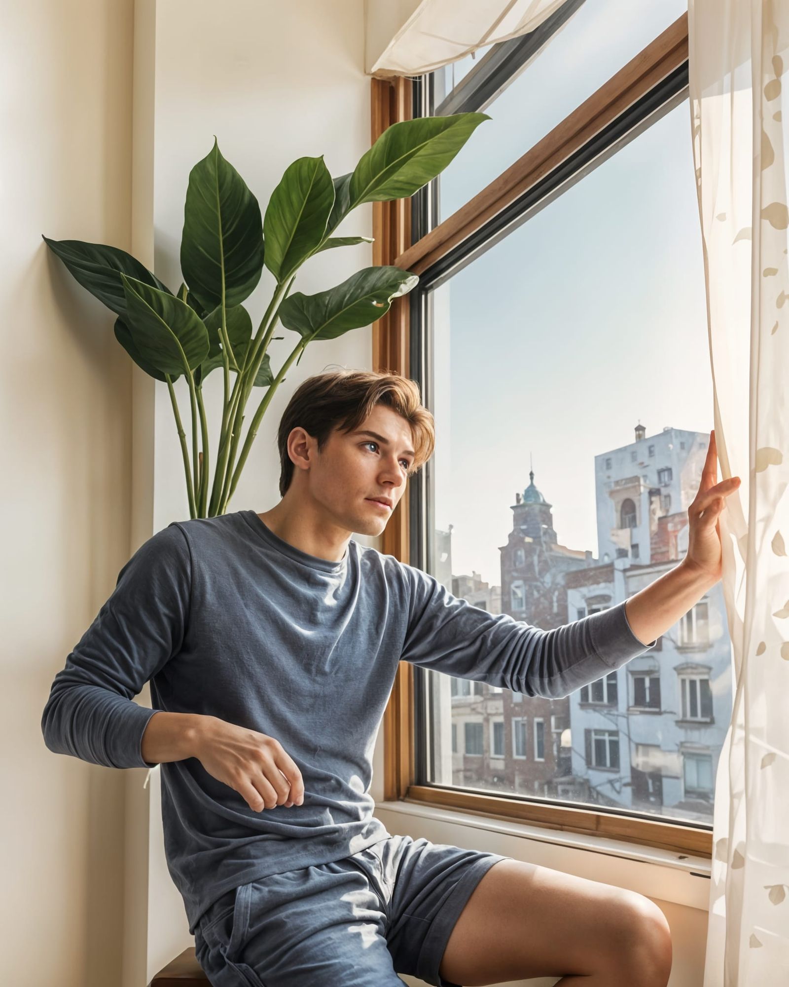 Cozy Morning Cat at Sunlit Window in Illustrative Style