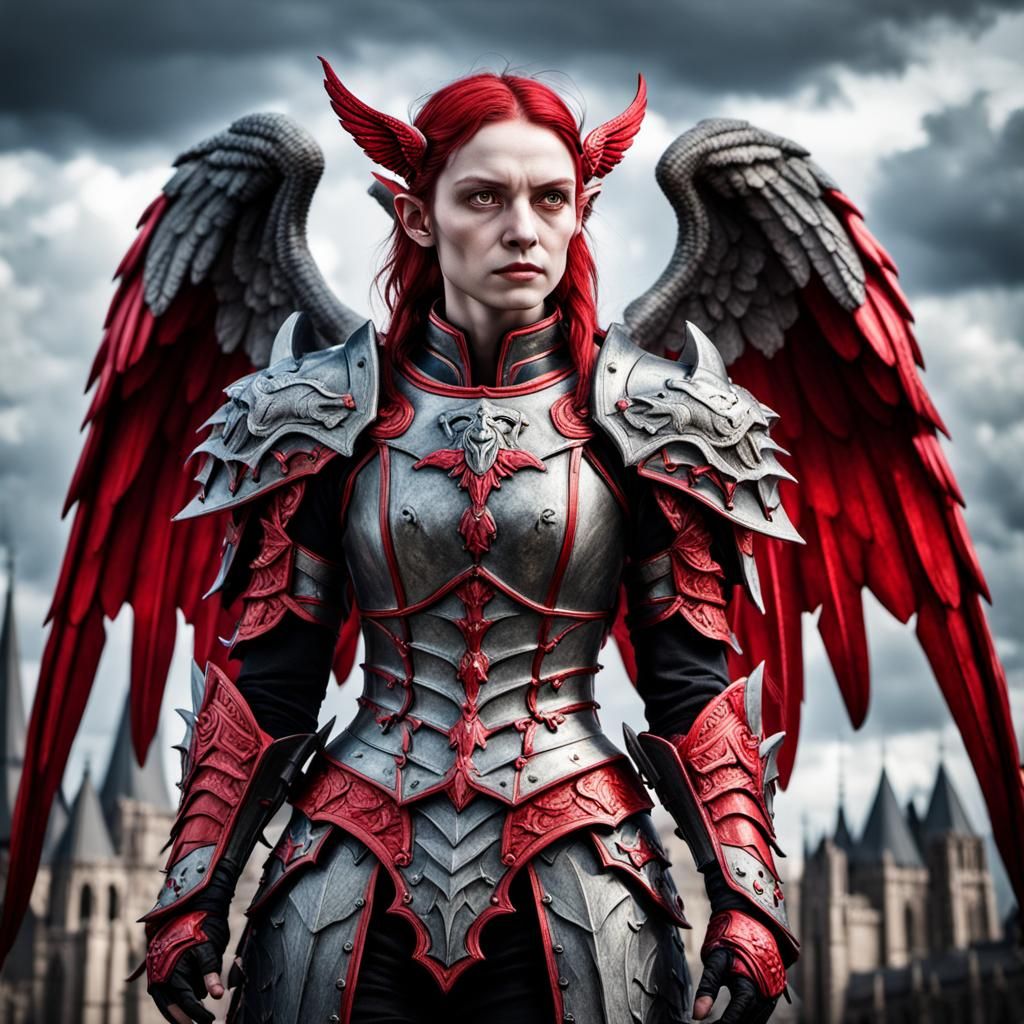 Gothic Armored Gargoyle Hybrid with Red Wings