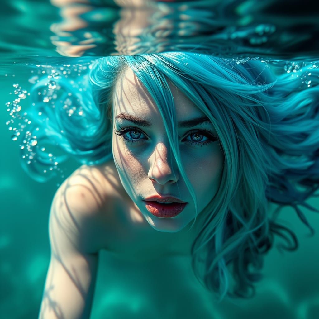 Photorealistic Mermaid Witch in Turquoise Waters