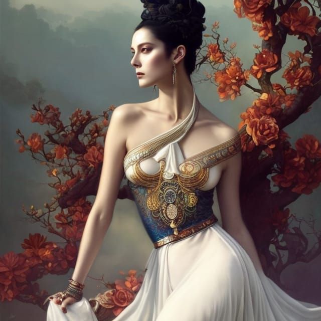 Intricate Wisdom Goddess in Stunning Regency-Inspired Portra...