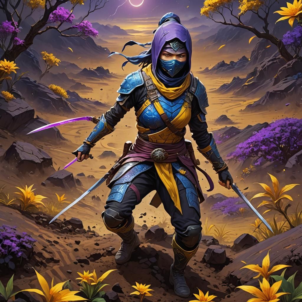 Ninja Warrior on Uranus in Digital Painting Style