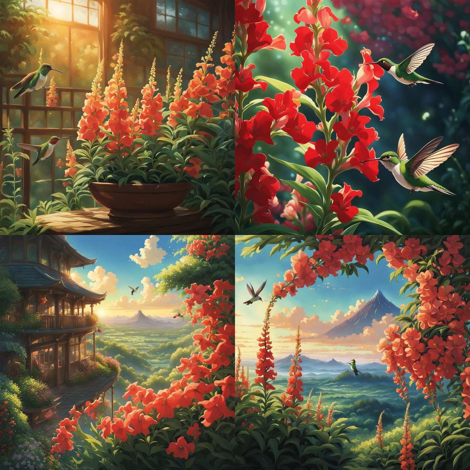 Hummingbird and Snapdragon in Anime Style
