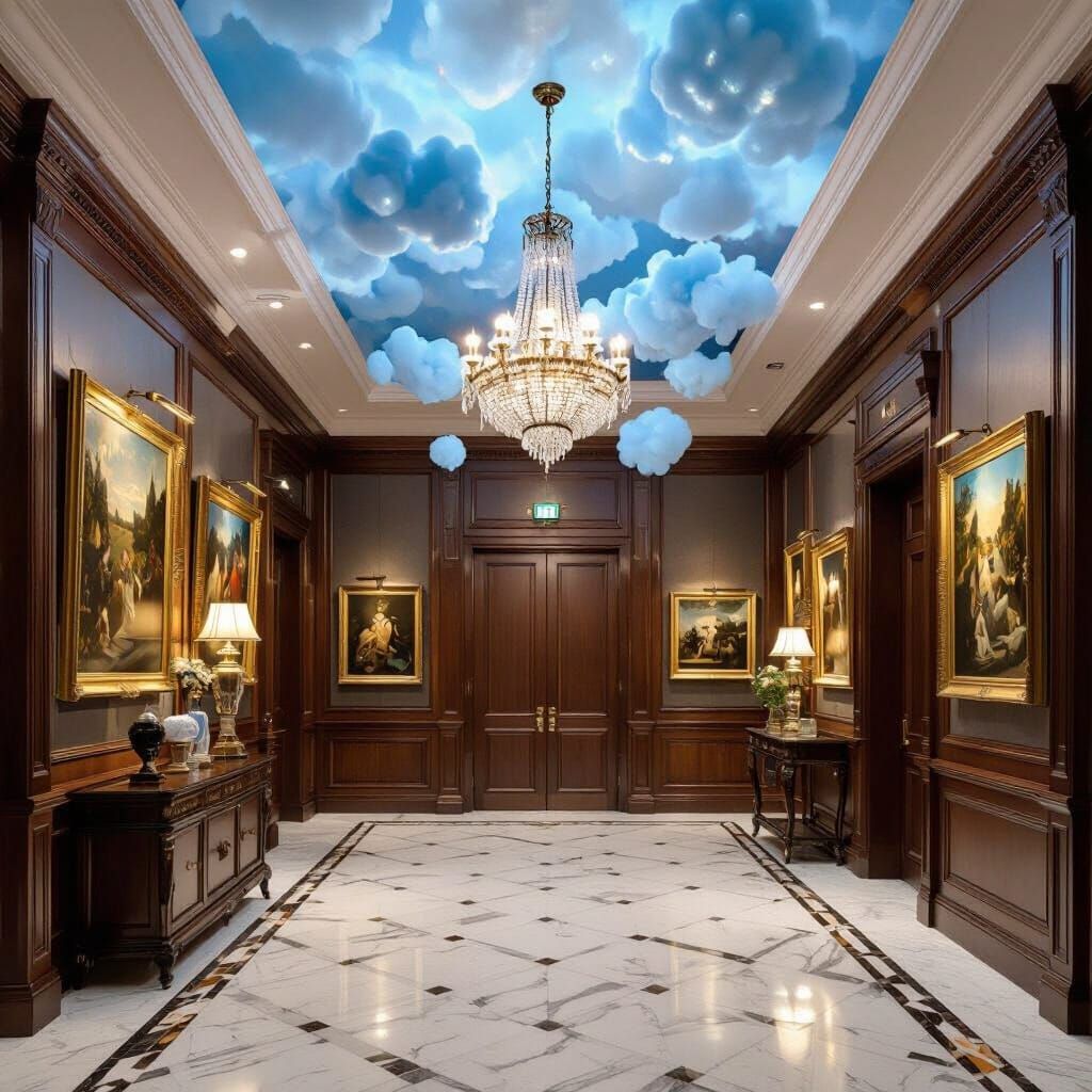 Opulent Entrance Hall with Marble and Chandeliers