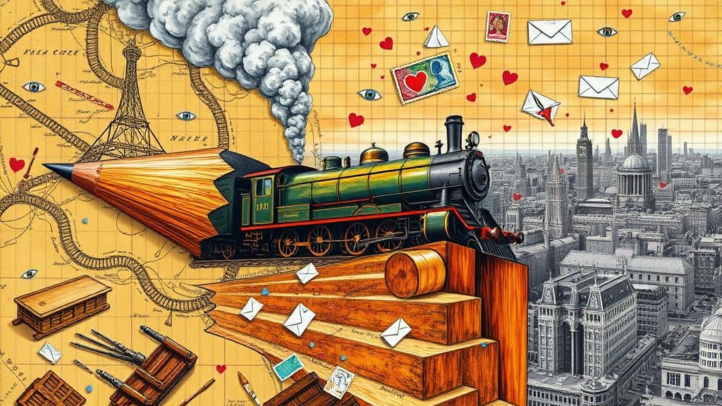 Surreal Locomotive Rises from Vintage Map Backdrop in a Drea...