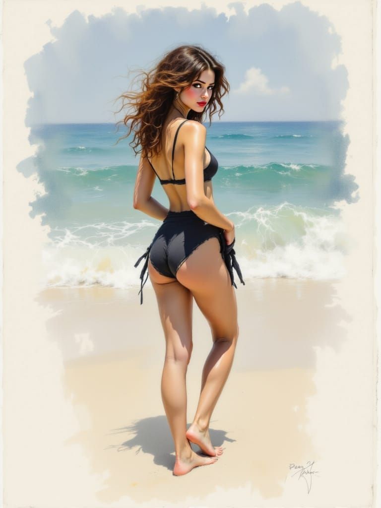 Soft Pastel and Charcoal Portrait of a Young Woman on a Secl...