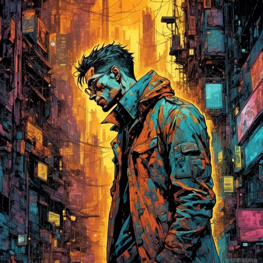 Cyberpunk Male in Synthwave Anime Style