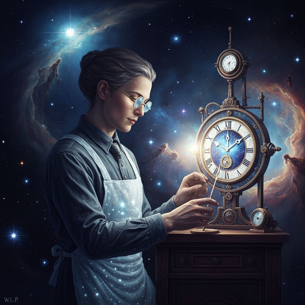 Celestial Clockmaker Crafting Timepieces in Nebula