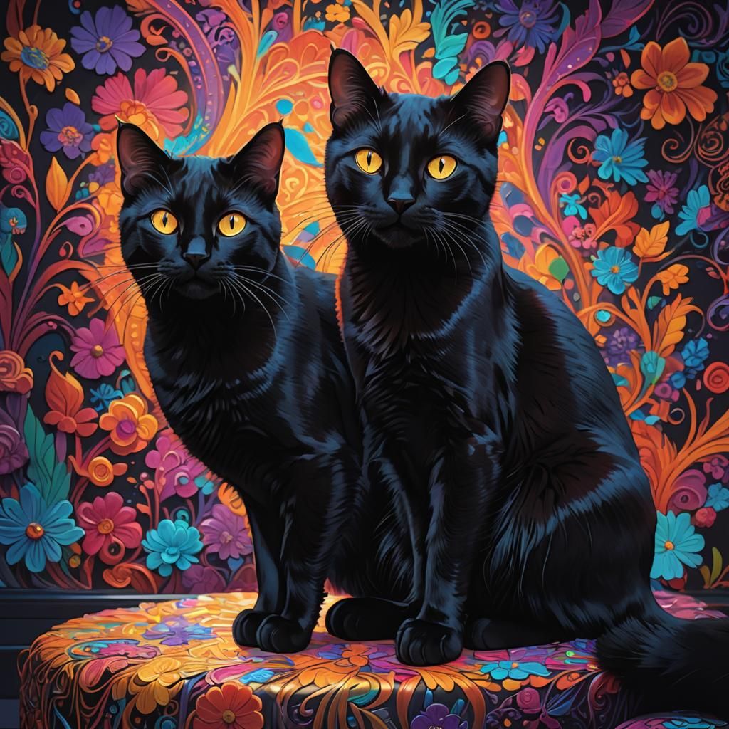 Sleek Black Cat in Hyperrealistic Concept Art