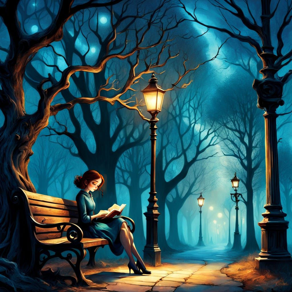 Moody Streetlight Scene in Gothic Style