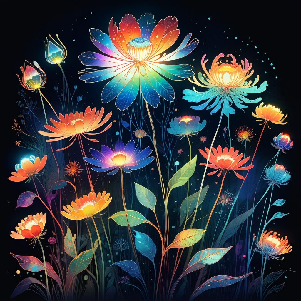 Luminous Twilight Flower in Surreal Collage Art