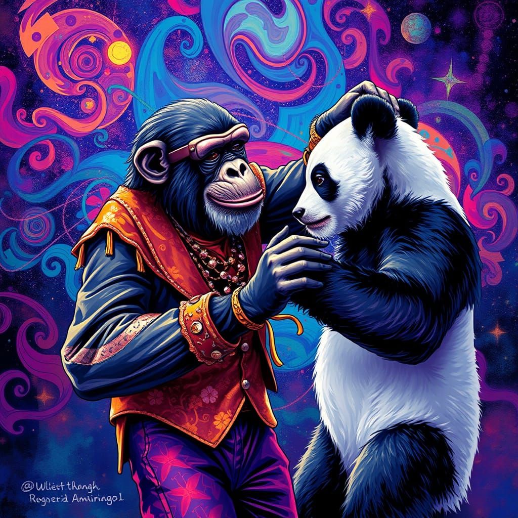 Cosmic Tango Dancers in Iridescent Holographic Style