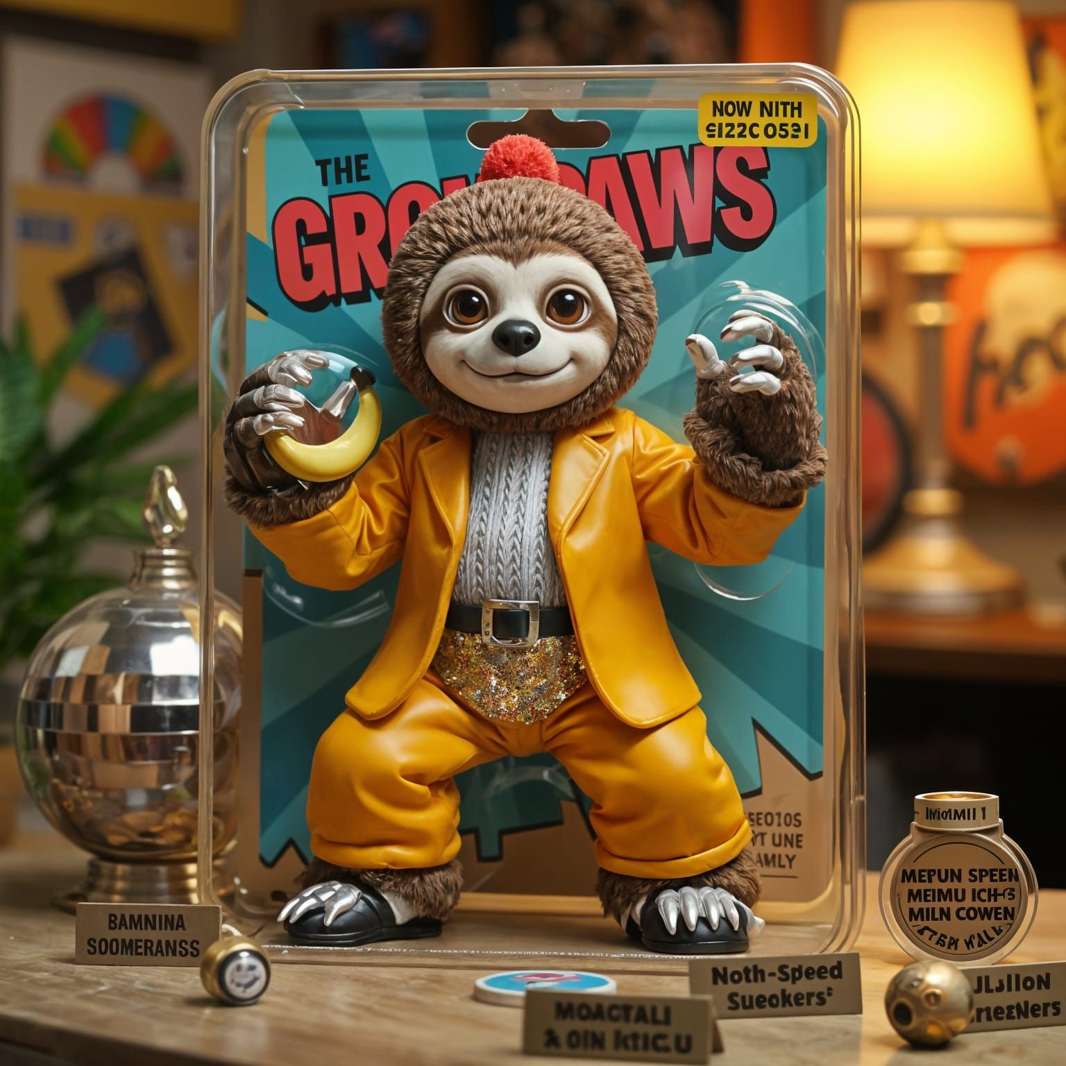 Retro-Style Disco Sloth Figure in Funky Packaging