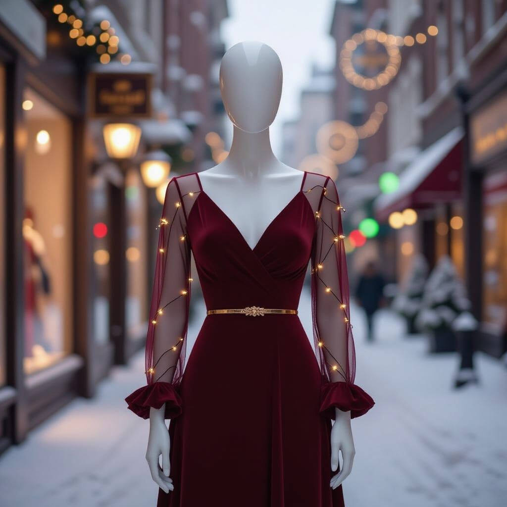 Elegant Burgundy Midi Dress with Christmas Lights
