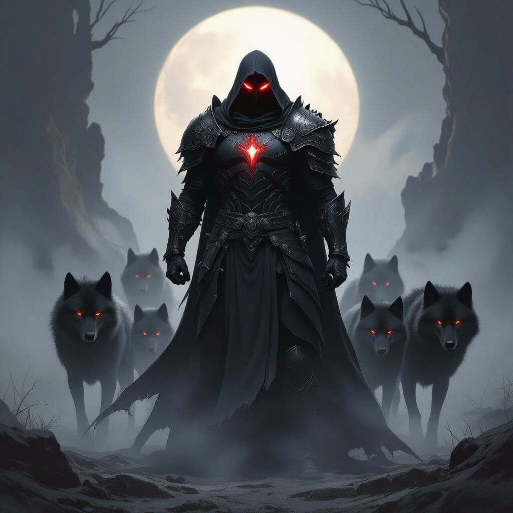 Dark Fantasy Warrior with Shadow Wolves