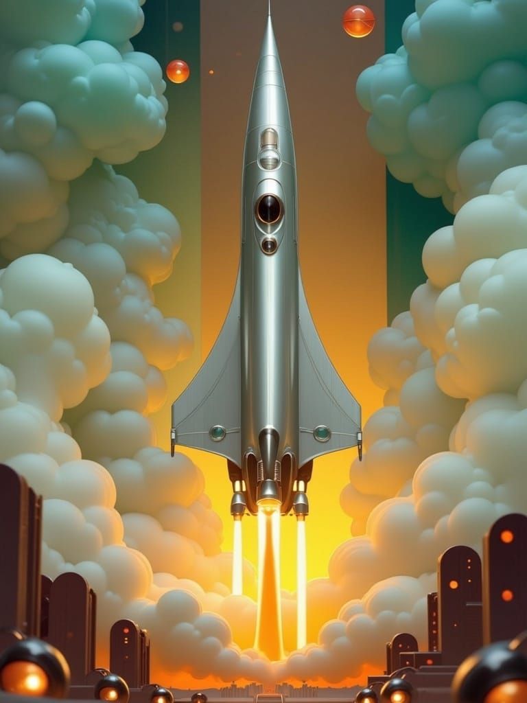 Retro-Futuristic Thunderbird 3 Blasts Off in Art Nouveau Sty...
