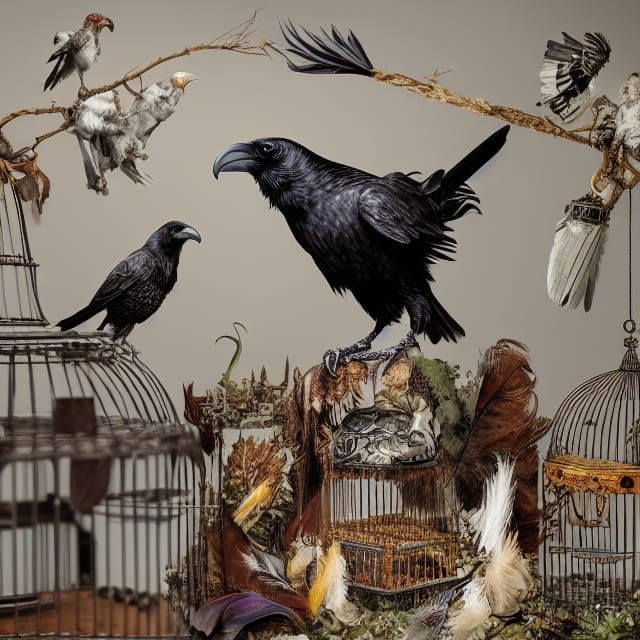 Raven Preening in Ornate Cornpunk Style