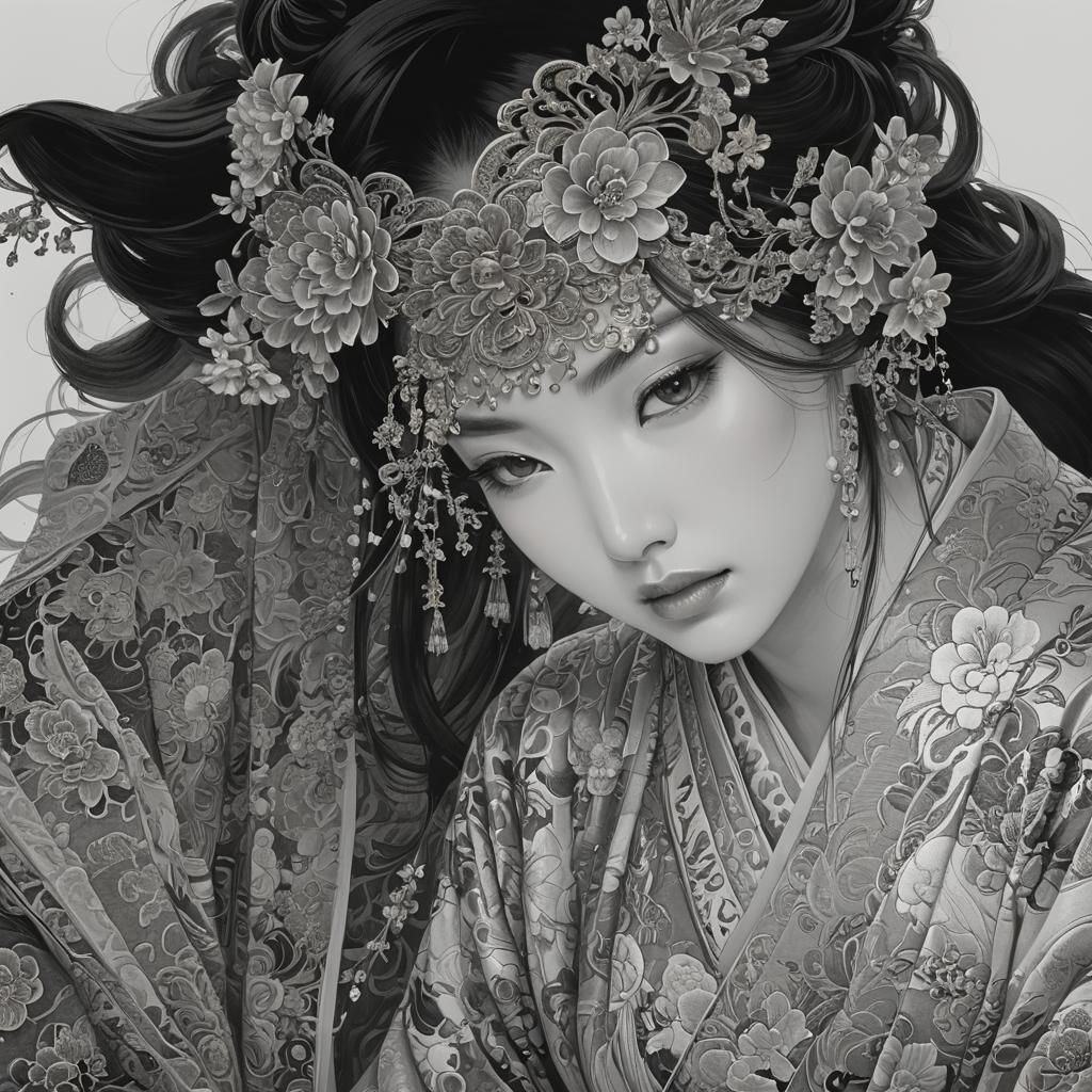 Woman in Kimono, Monochrome Yunnan School Style