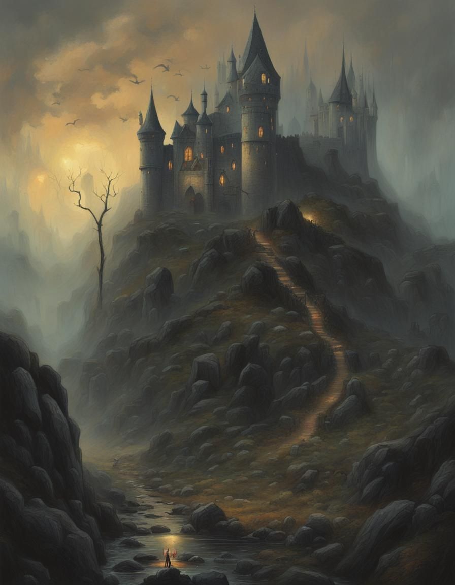 Metallic Green Dragon in Dark Medieval Lair