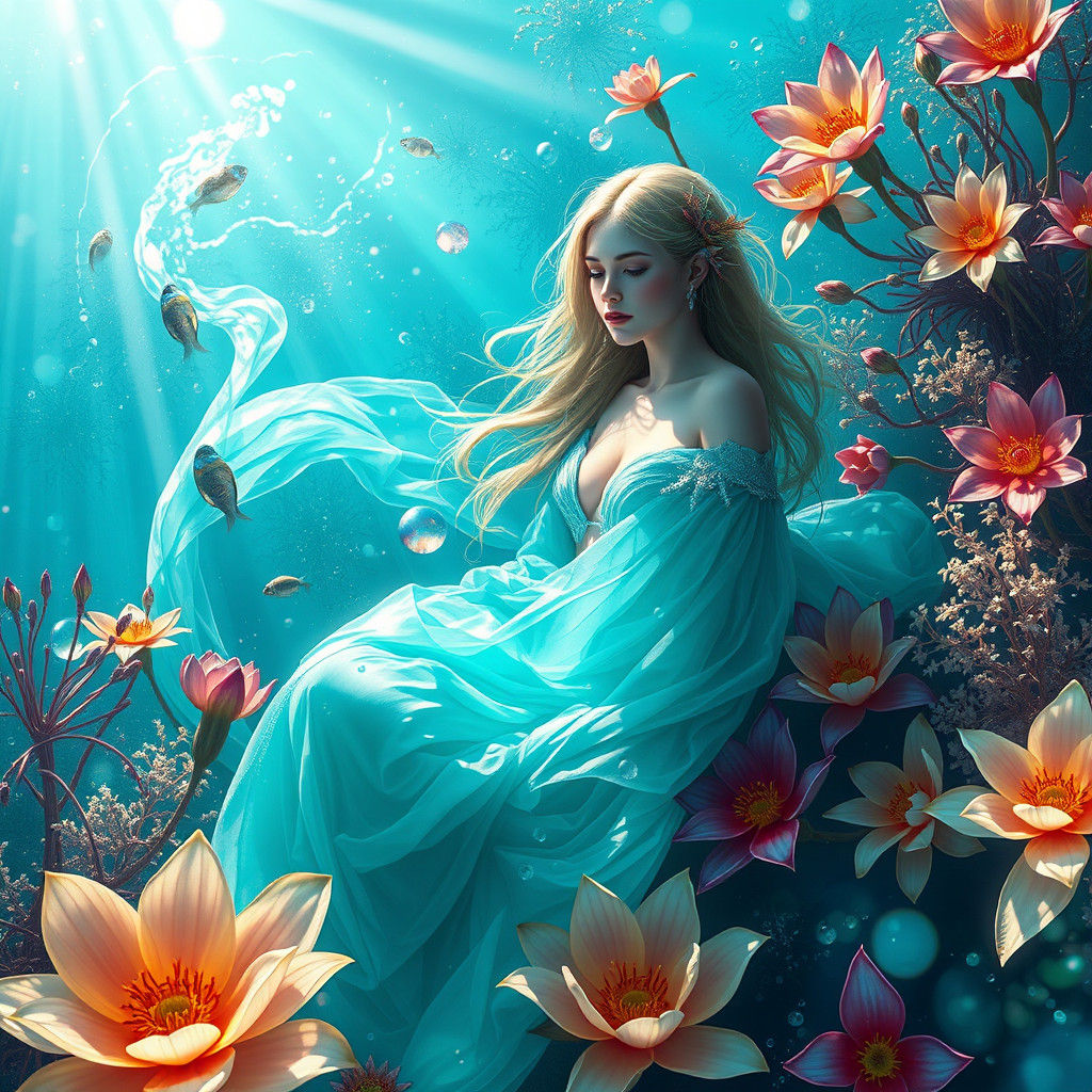 Aqua Nymph in Sunlit Water, Fantasy Concept Art