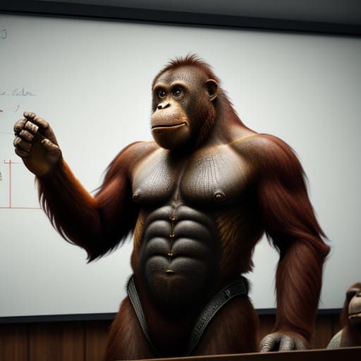 Orangutan Professor Lecturing Chimpanzees: Digital Art
