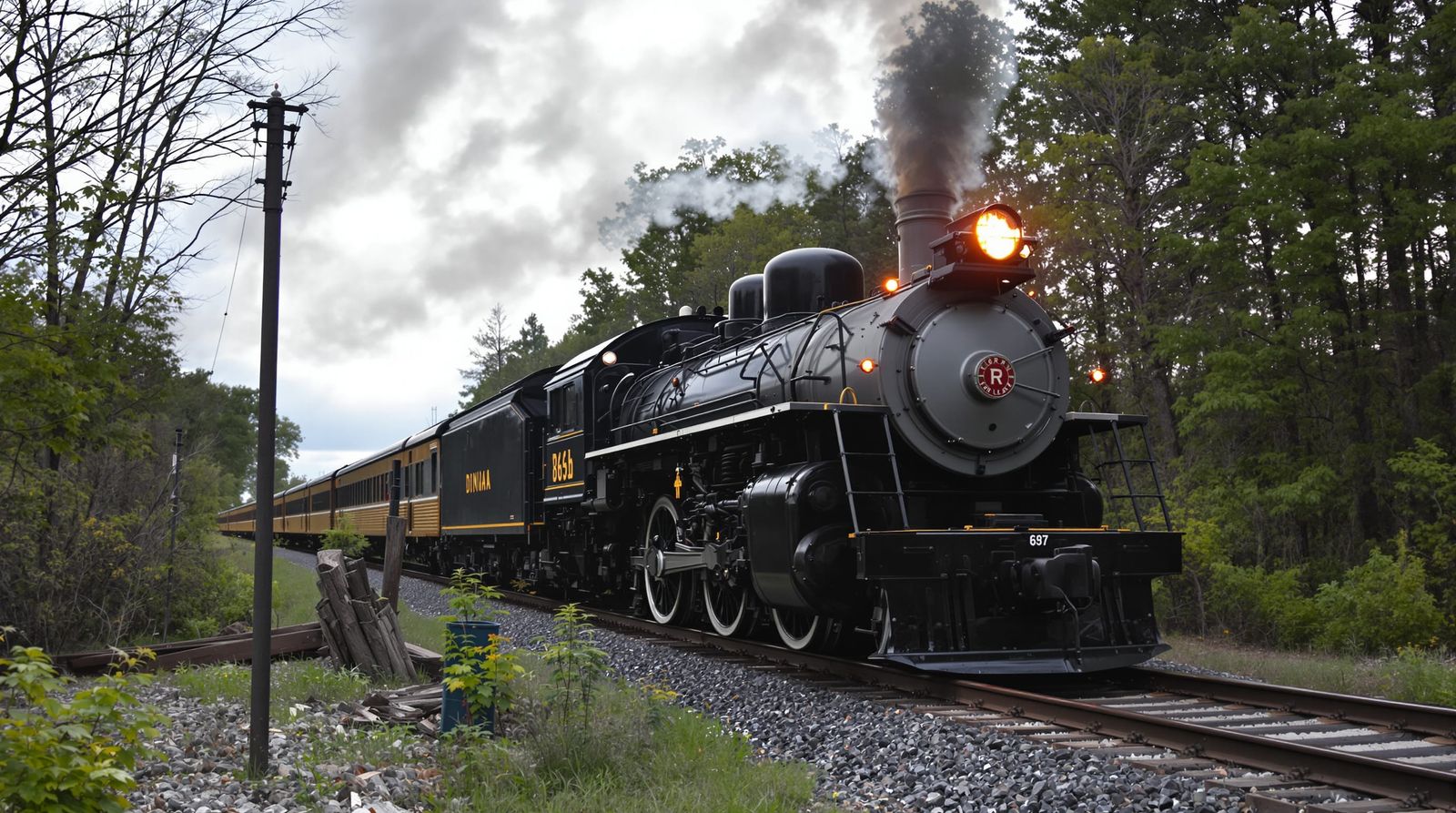 Vintage Railroad Scene with Whistle Blowing