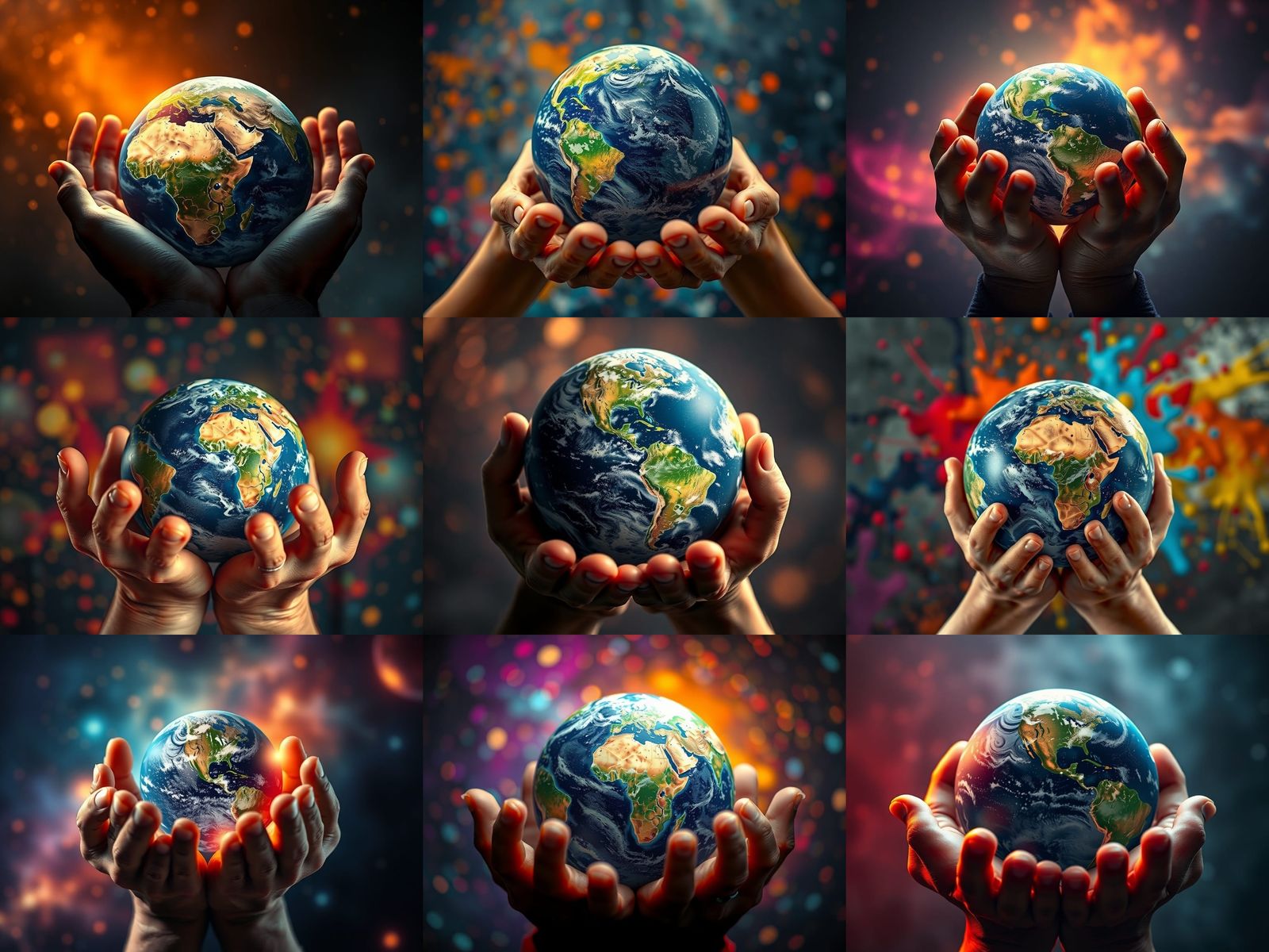 Planet Earth Held in Open Palms, Hyperrealistic HDR